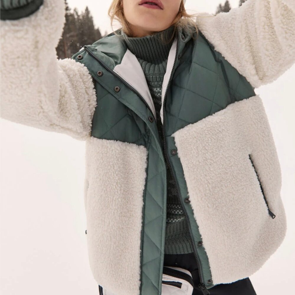 ALP N ROCK Tahoe Hooded Shearling Jacket in Eucalyptus